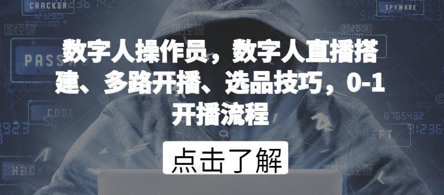 数字人操作员，数字人直播搭建、多路开播、选品技巧，0-1开播流程-网赚项目平台