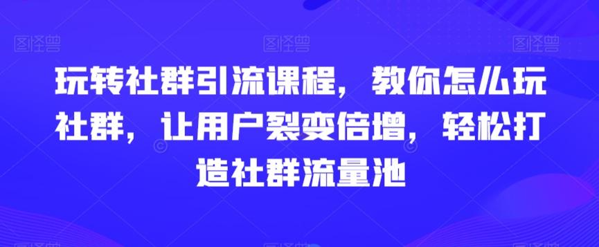 玩转社群引流课程，教你怎么玩社群，让用户裂变倍增，轻松打造社群流量池-网赚项目平台
