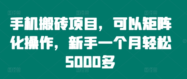 手机搬砖项目，可以矩阵化操作，新手一个月轻松5000多-网赚项目平台