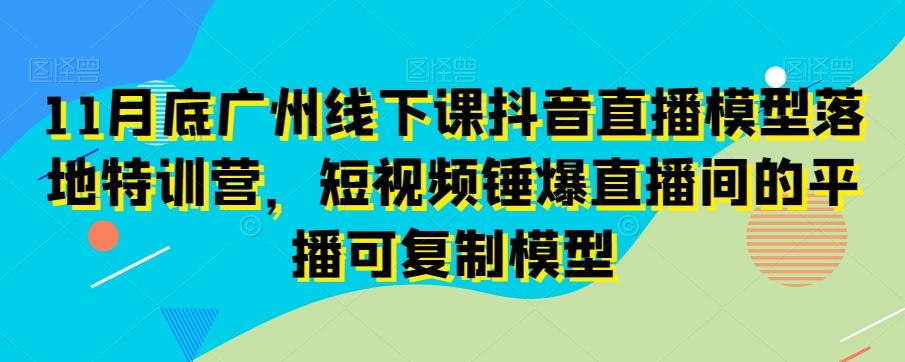 11月底广州线下课抖音直播模型落地特训营，短视频锤爆直播间的平播可复制模型-网赚项目平台