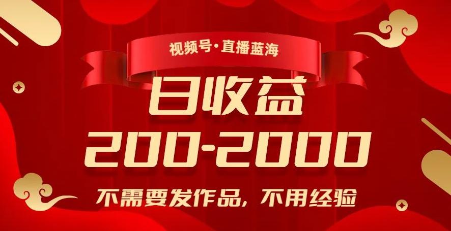 视频号直播蓝海，不需要发作品，不用经验，日入200-2000+【揭秘】-网赚项目平台
