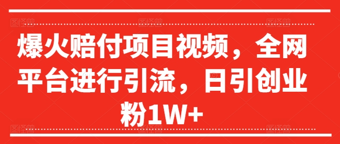 爆火赔付项目视频，全网平台进行引流，日引创业粉1W+【揭秘】-网赚项目平台