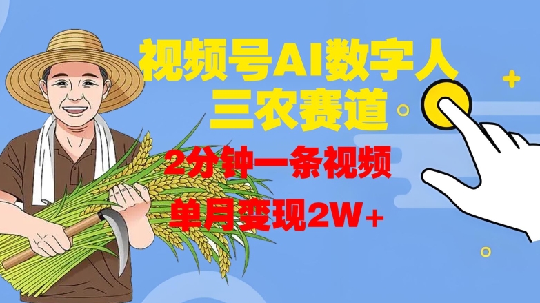 视频号AI数字人玩转三农赛道，2分钟一条视频，单月变现2W+-网赚项目平台
