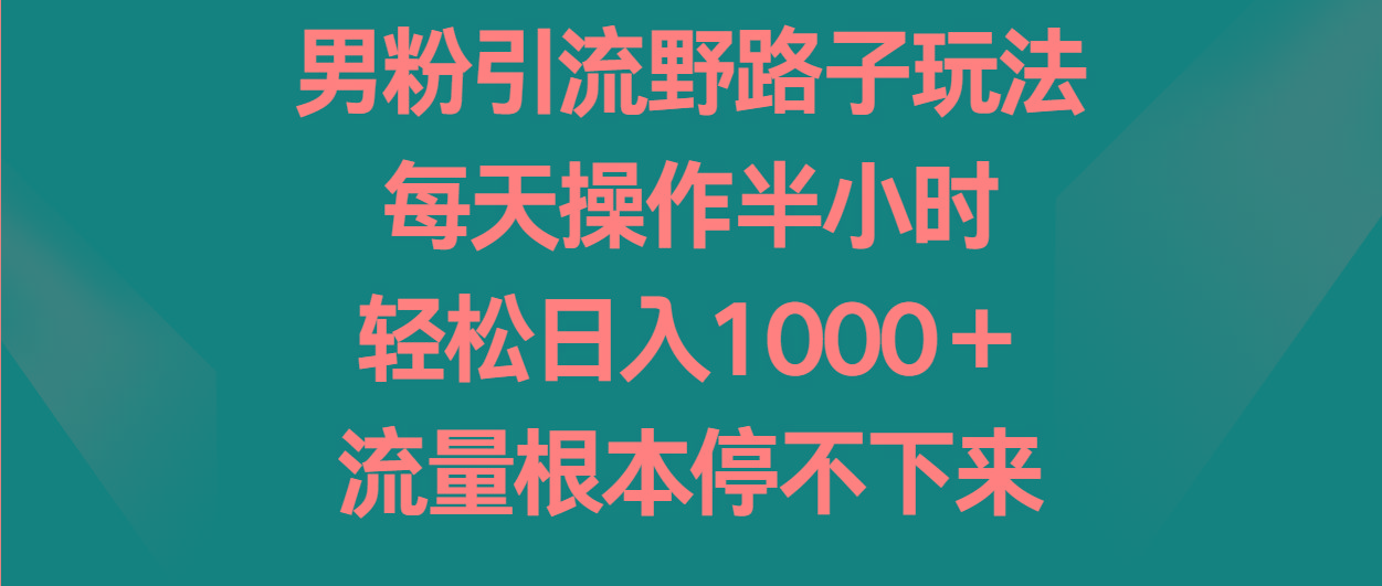男粉引流野路子玩法，每天操作半小时轻松日入1000＋，流量根本停不下来-网赚项目平台