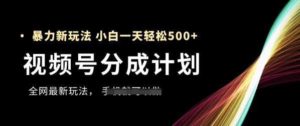 视频号分成计划，全网最暴力玩法，新手一天也能轻松5张+-网赚项目平台