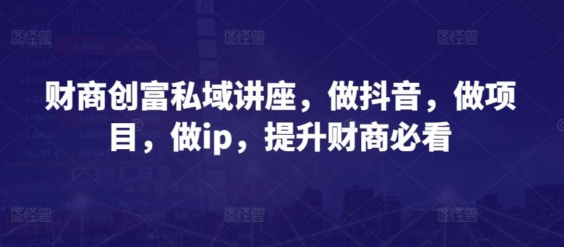 财商创富私域讲座，做抖音，做项目，做ip，提升财商必看-网赚项目平台