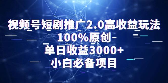 视频号短剧推广2.0高收益玩法，100%原创，单日收益3000+，小白必备项目-网赚项目平台