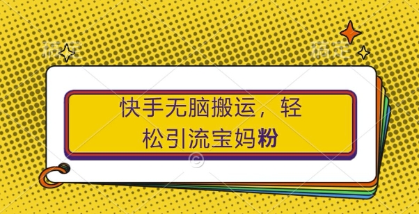 快手无脑搬运，轻松引流宝妈粉，纯小白轻松上手【揭秘】-网赚项目平台