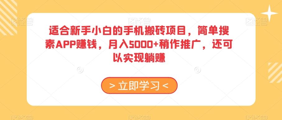 适合新手小白的手机搬砖项目，简单搜素APP赚钱，月入5000+稍作推广，还可以实现躺赚【揭秘】-网赚项目平台