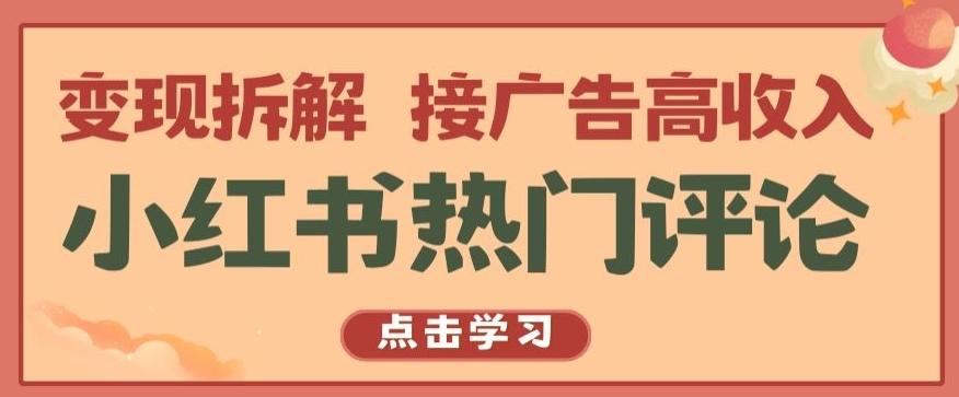 小红书热门评论，变现拆解，接广告高收入【揭秘 】-网赚项目平台