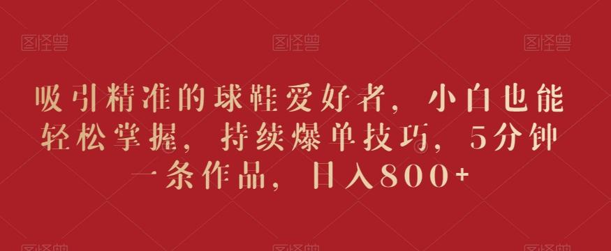 吸引精准的球鞋爱好者，小白也能轻松掌握，持续爆单技巧，5分钟一条作品，日入800+【揭秘】-网赚项目平台