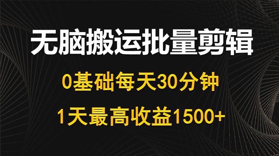 (10008期)每天30分钟，0基础无脑搬运批量剪辑，1天最高收益1500+-网赚项目平台