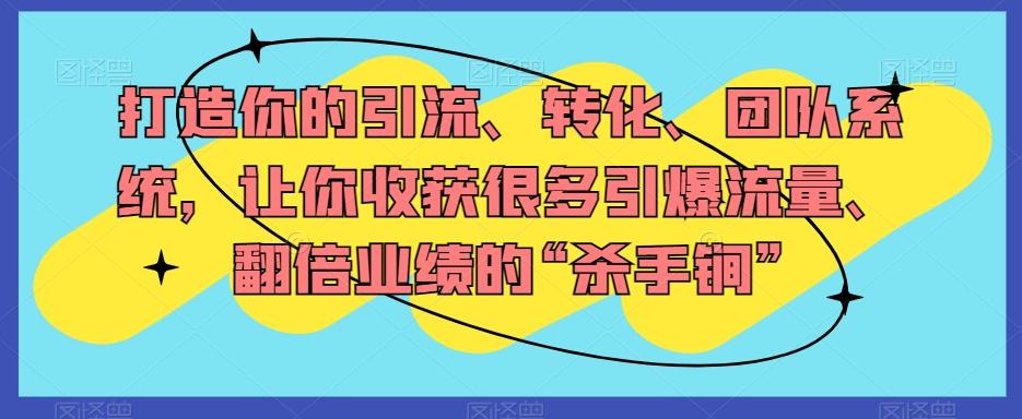 打造你的引流、转化、团队系统，让你收获很多引爆流量、翻倍业绩的“杀手锏”-网赚项目平台