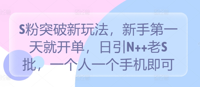 S粉突破新玩法，新手第一天就开单，日引N++老S批，一个人一个手机即可【揭秘】-网赚项目平台