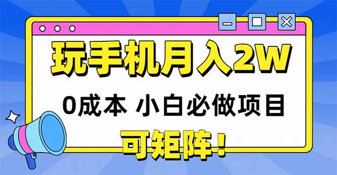 玩玩手机月入20000+，0成本小白必做项目，可矩阵-网赚项目平台