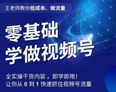 王老师教你低成本、做流量，零基础学做视频号，0-1快速抓住视频号流量-网赚项目平台