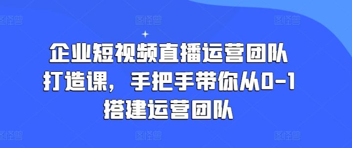 企业短视频直播运营团队打造课，手把手带你从0-1搭建运营团队-网赚项目平台