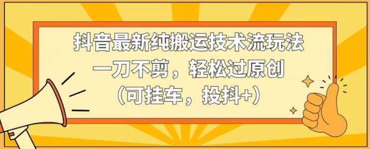 抖音最新纯搬运技术流玩法，一刀不剪，轻松过原创(可挂车，投抖+)【揭秘】-网赚项目平台
