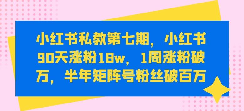 小红书私教第七期，小红书90天涨粉18w，1周涨粉破万，半年矩阵号粉丝破百万-网赚项目平台