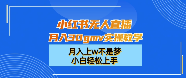 小红书无人直播月入30gmv实操教学，月入上w不是梦，小白轻松上手【揭秘】-网赚项目平台