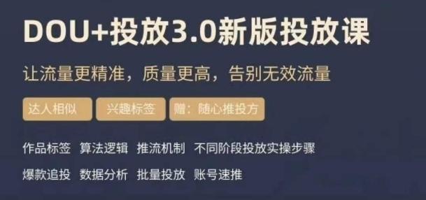 dou+豆荚投放实操课3.0新版，让流量更精准，质量更高，告别无效流量-网赚项目平台
