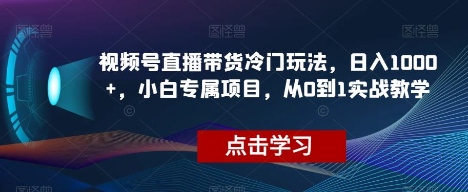 视频号直播带货冷门玩法，日入1000+，小白专属项目，从0到1实战教学【揭秘】-网赚项目平台