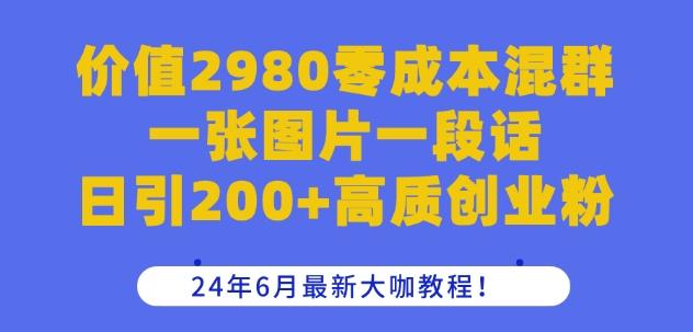 价值2980零成本混群一张图片一段话日引200+高质创业粉，24年6月最新大咖教程【揭秘】-网赚项目平台