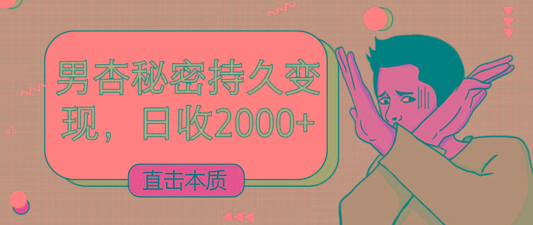 直击本质，男杏秘密持久变现，日收2000+-网赚项目平台