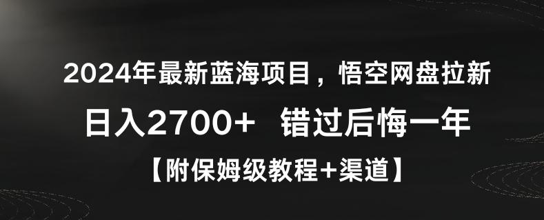 2024年最新蓝海项目，悟空网盘拉新，日入2700+错过后悔一年【附保姆级教程+渠道】【揭秘】-网赚项目平台