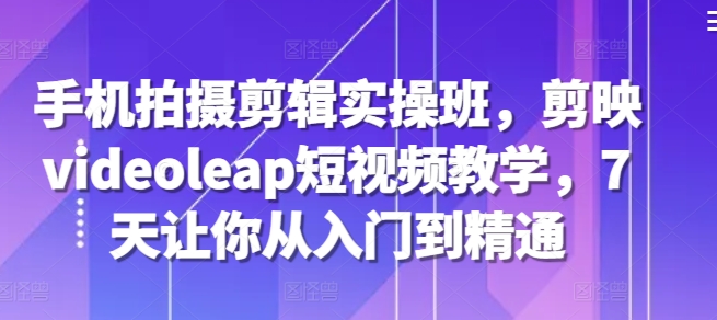 手机拍摄剪辑实操班，剪映videoleap短视频教学，7天让你从入门到精通-网赚项目平台