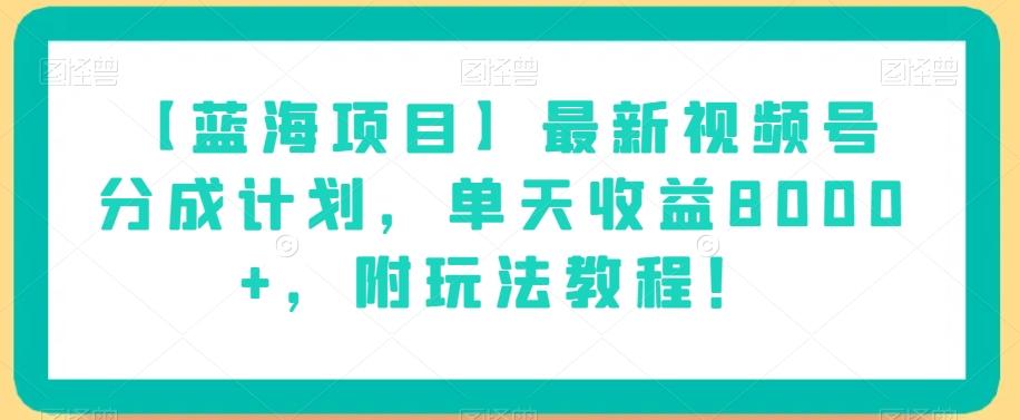 【蓝海项目】最新视频号分成计划，单天收益8000+，附玩法教程！-网赚项目平台