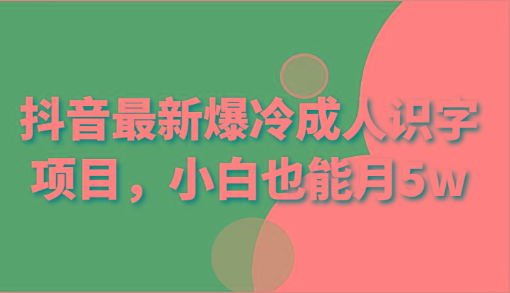 抖音最新爆冷成人识字项目，小白也能月5w-网赚项目平台
