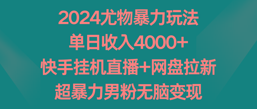2024尤物暴力玩法 单日收入4000+快手挂机直播+网盘拉新 超暴力男粉无脑变现-网赚项目平台
