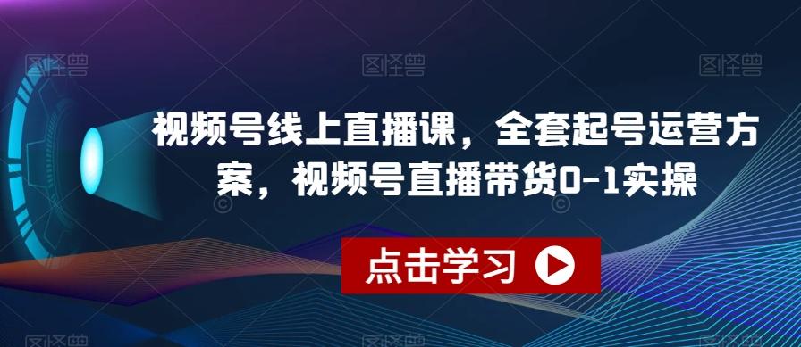 视频号线上直播课，全套起号运营方案，视频号直播带货0-1实操-网赚项目平台