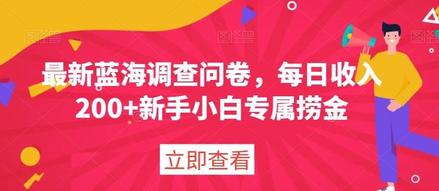 最新蓝海调查问卷，每日收入200+新手小白专属捞金-网赚项目平台
