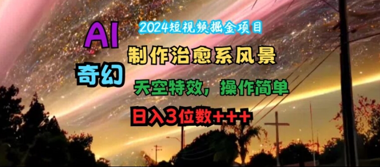 2024短视频掘金项目，AI制作治愈系风景，奇幻天空特效，操作简单，日入3位数【揭秘】-网赚项目平台