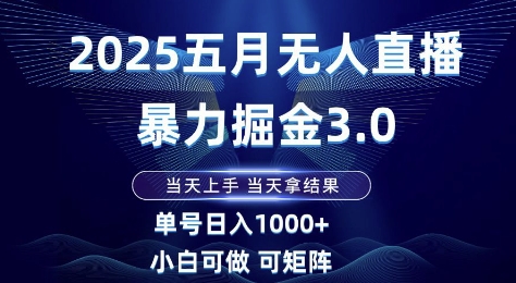 2025五月无人直播暴力掘金3.0，当天上手，当天拿结果，单号日入1k+小白可做可矩阵【揭秘】-网赚项目平台