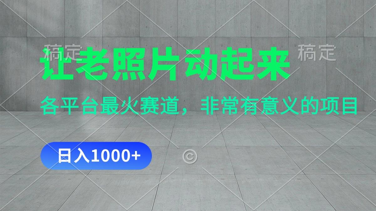 让老照片动起来，一天变现1000+，各平台最火赛道，看完就会-网赚项目平台