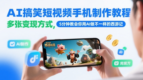 AI搞笑短视频手机制作教程，多张变现方式，5分钟教会你用AI做不一样的西游记-网赚项目平台