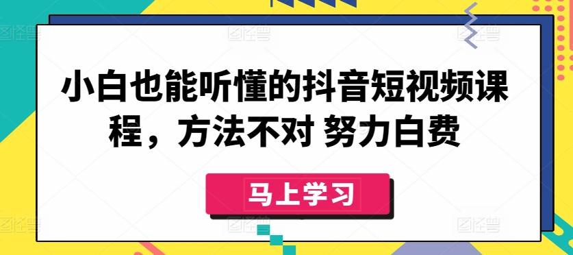 小白也能听懂的抖音短视频课程，方法不对 努力白费-网赚项目平台