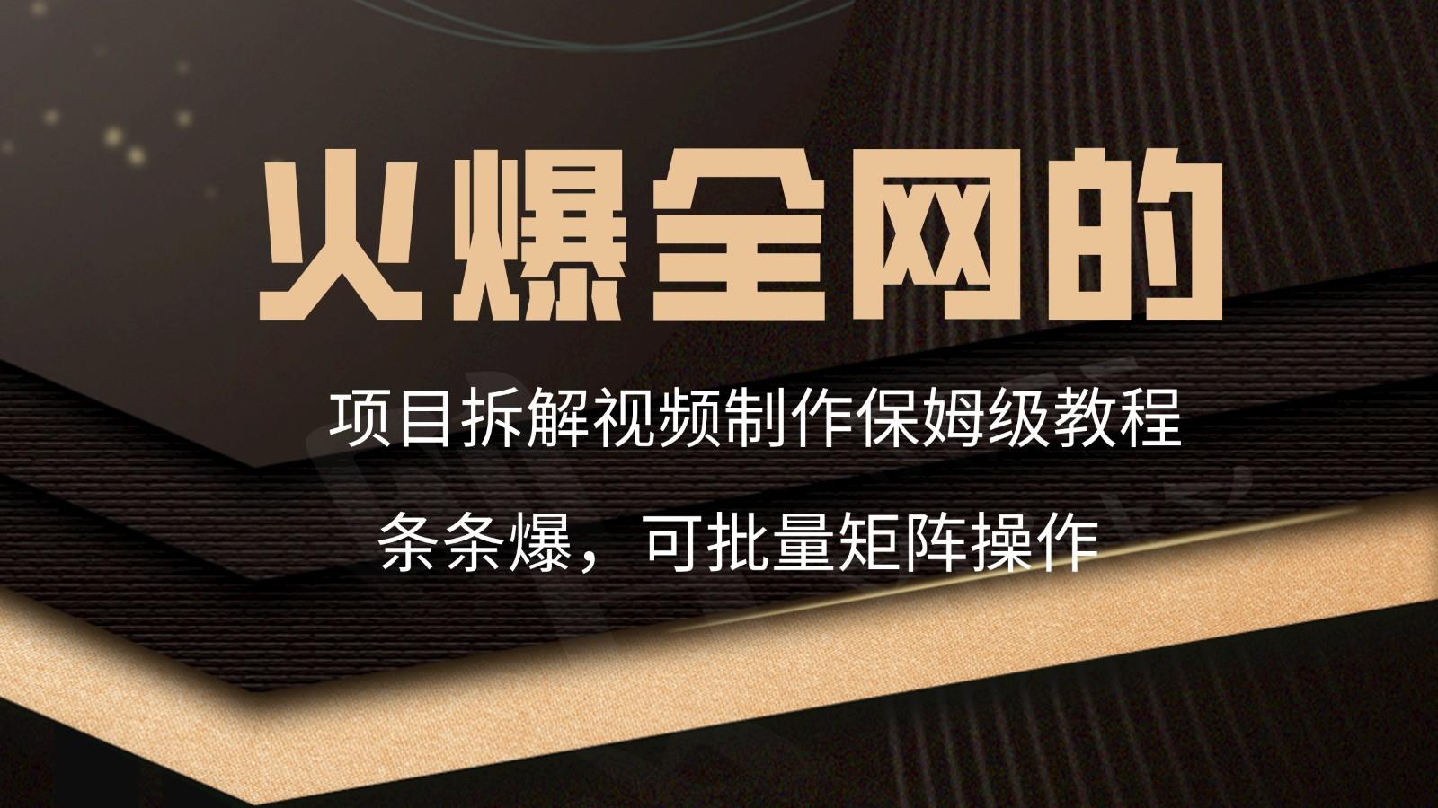 火爆全网的项目拆解类视频如何制作，条条爆，保姆级教程-网赚项目平台