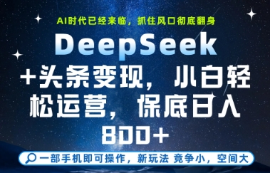 DeepSeek+头条变现，保姆级教学，小白轻松上手，日入8张+【揭秘】-网赚项目平台