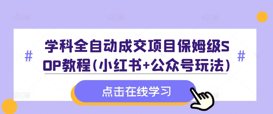 学科全自动成交项目保姆级SOP教程(小红书+公众号玩法)含资料-网赚项目平台