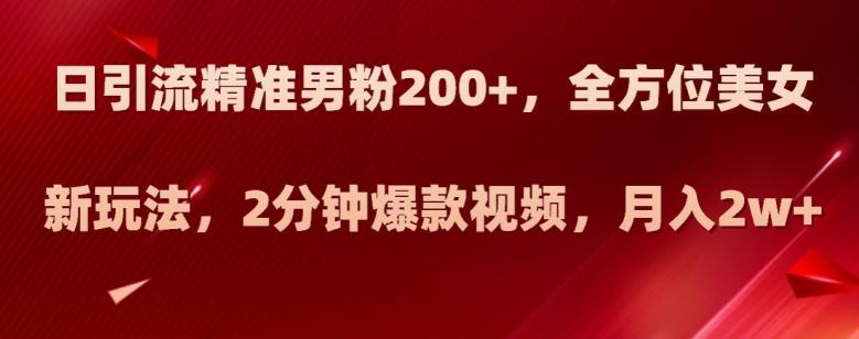 日引流精准男粉200+，全方位美女新玩法，2分钟爆款视频，月入2w+【揭秘】-网赚项目平台