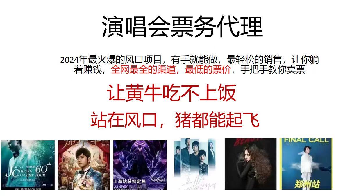 2024演唱会低价票务代理，全网最低的票价，手把手教你卖票，日入2000+-网赚项目平台