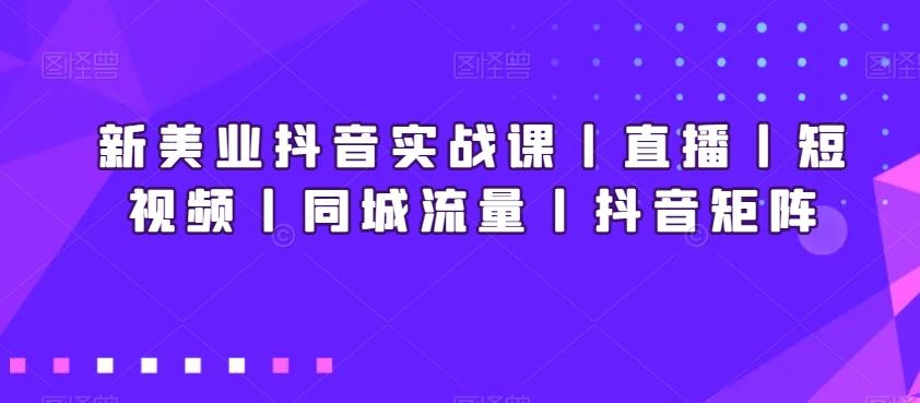 新美业抖音实战课丨直播丨短视频丨同城流量丨抖音矩阵-网赚项目平台