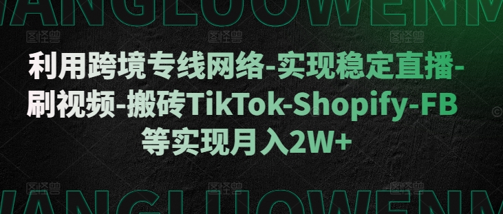 利用跨境专线网络-实现稳定直播-刷视频-搬砖TikTok-Shopify-FB等实现月入2W+【揭秘】-网赚项目平台