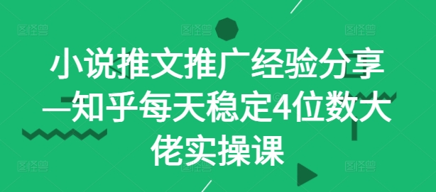 小说推文推广经验分享—知乎每天稳定4位数大佬实操课-网赚项目平台