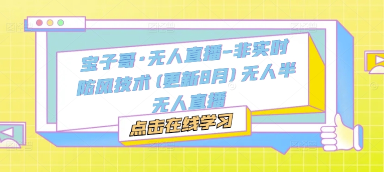 宝子哥·无人直播-非实时防风技术(更新8月)无人半无人直播-网赚项目平台