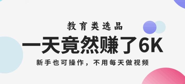 一天竟然赚了6000多，教育类选品，新手也可操作，更不用每天做短视频【揭秘】-网赚项目平台